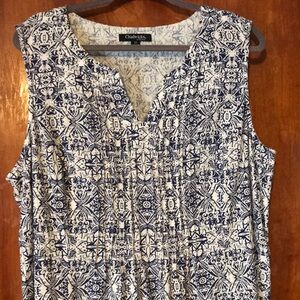 Chadwicks Blue and White Pleated Sleeveless Dress